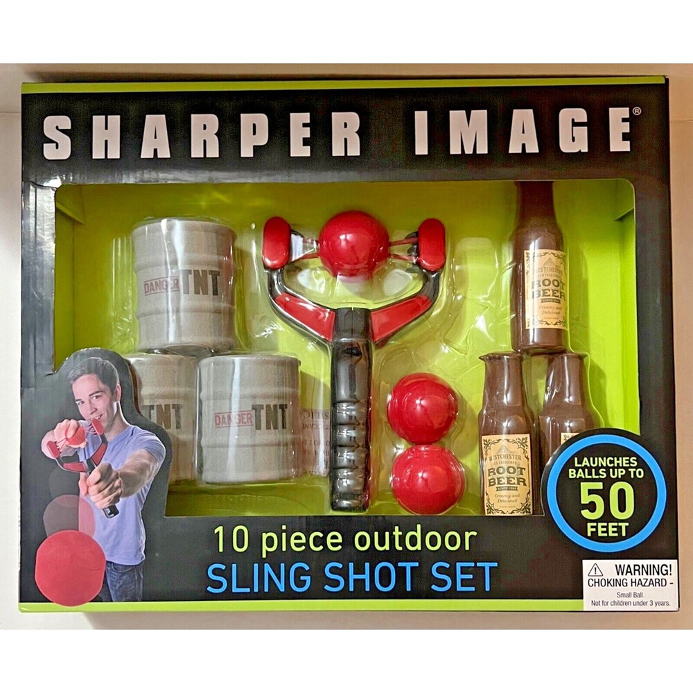 Sharper Image 10 Piece Outdoor Sling Shot Game Set - Launches Balls Up To 50ft